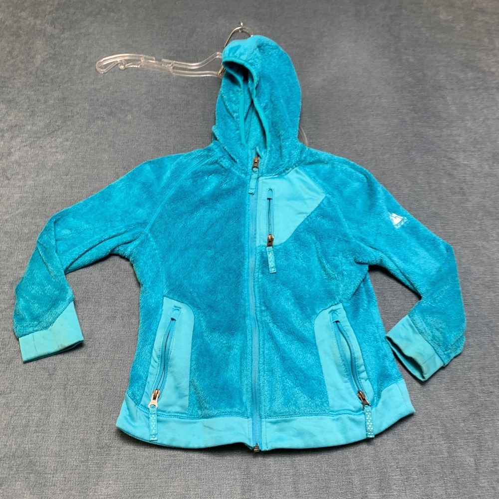 Snozu Fleece Jacket Girls Small Blue Zip Pockets Long Sleeve Hooded Full Zip